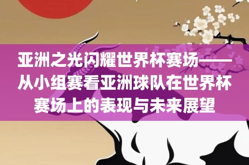亚洲之光闪耀世界杯赛场——从小组赛看亚洲球队在世界杯赛场上的表现与未来展望
