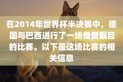在2014年世界杯半决赛中，德国与巴西进行了一场备受瞩目的比赛。以下是这场比赛的相关信息